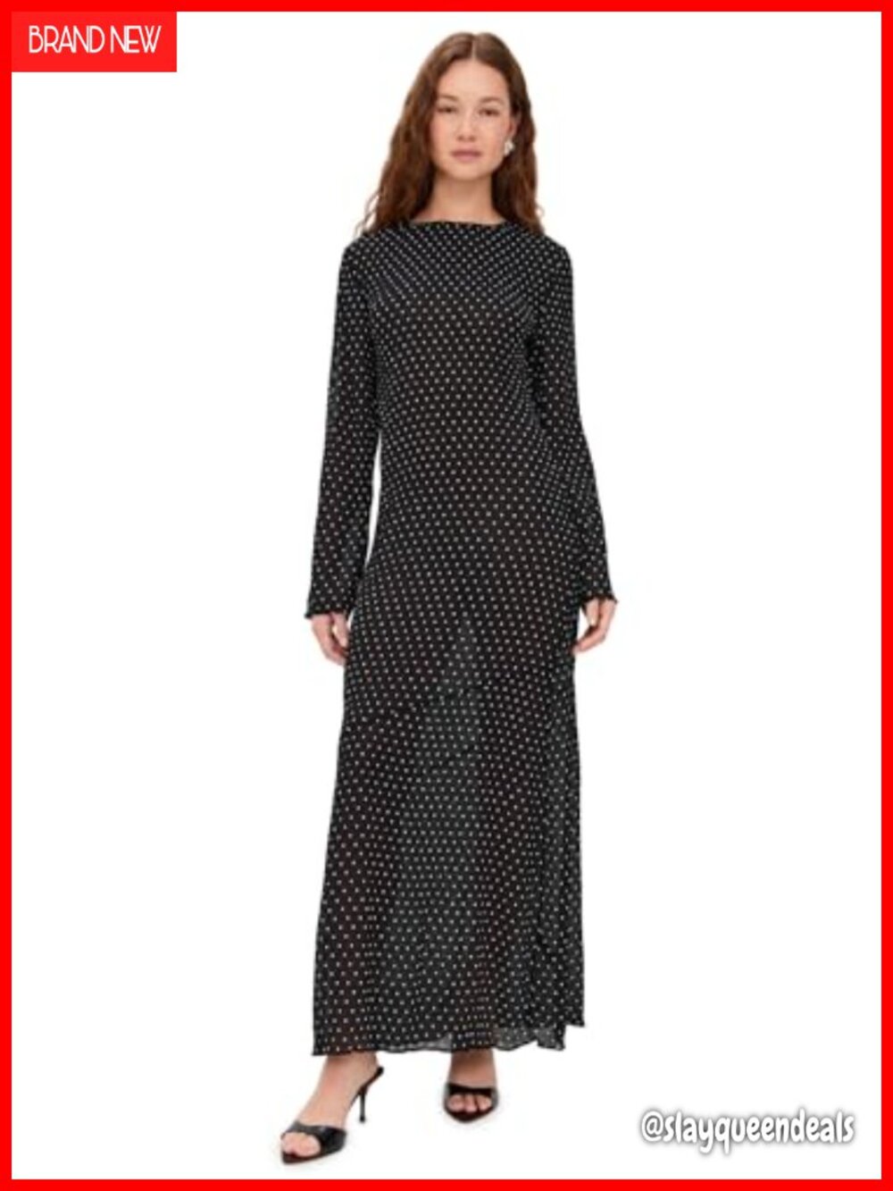 Lioness Haven Maxi Dress Long Sleeve Crepe Polka Dot Casual